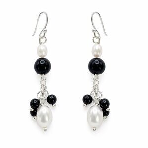 #1122 S925 Black Onyx and Freshwater Pearl Dangle Earrings